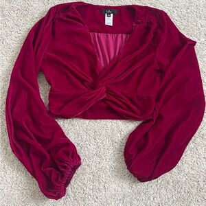 Lulu's Cranberry/ Wine Velvet Twist-Front Top